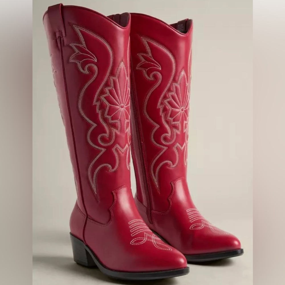 TORRID - RED WESTERN KNEE COWBOY BOOTS (WW)